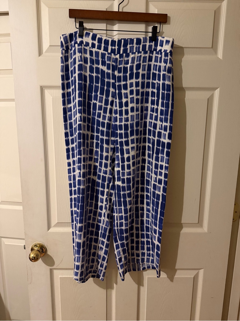 WORTH New York silk Women’s Blue & White Printed Wide Leg Pants